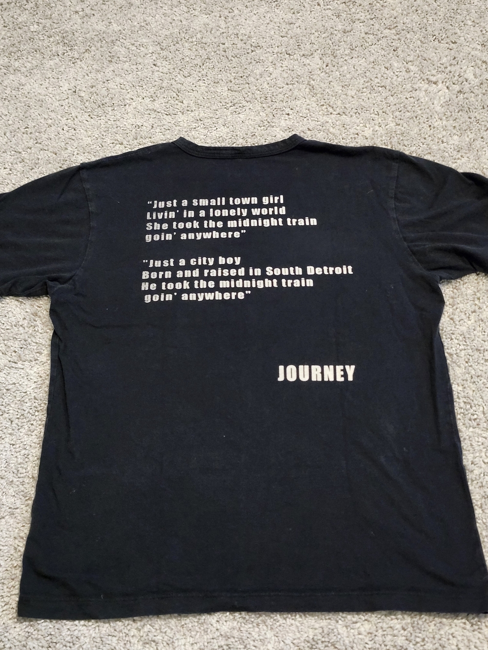 Black Graphic Tee Vintage JOURNEY 'Don't STOP beleiving' Small Lyrics On back